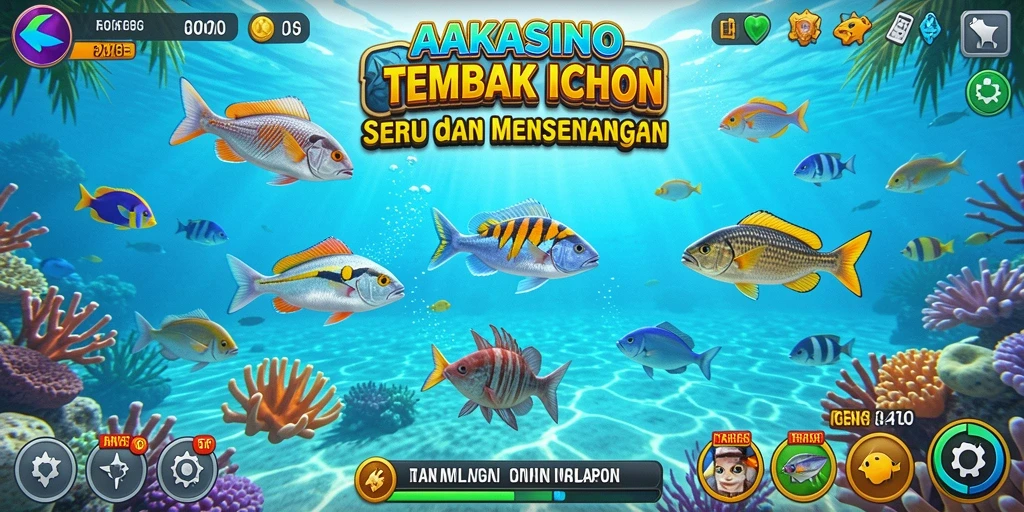 Screenshot AAKASINO menampilkan aksi seru menembak ikan di lautan.