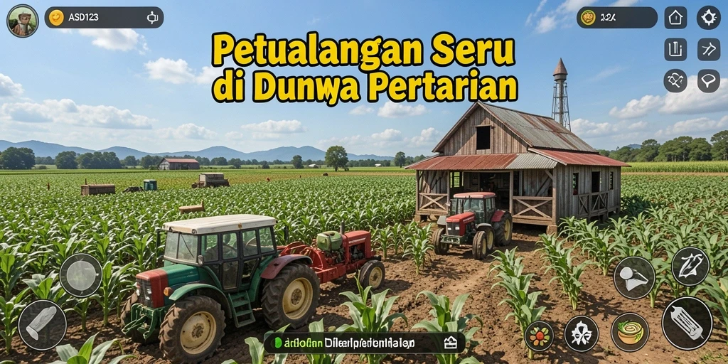 Screenshot gameplay ASD123 menampilkan aktivitas seru di ladang.