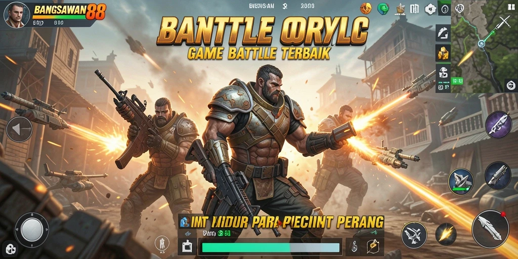 Screenshot gameplay BANGSAWAN88 yang menampilkan pertarungan seru di medan perang.