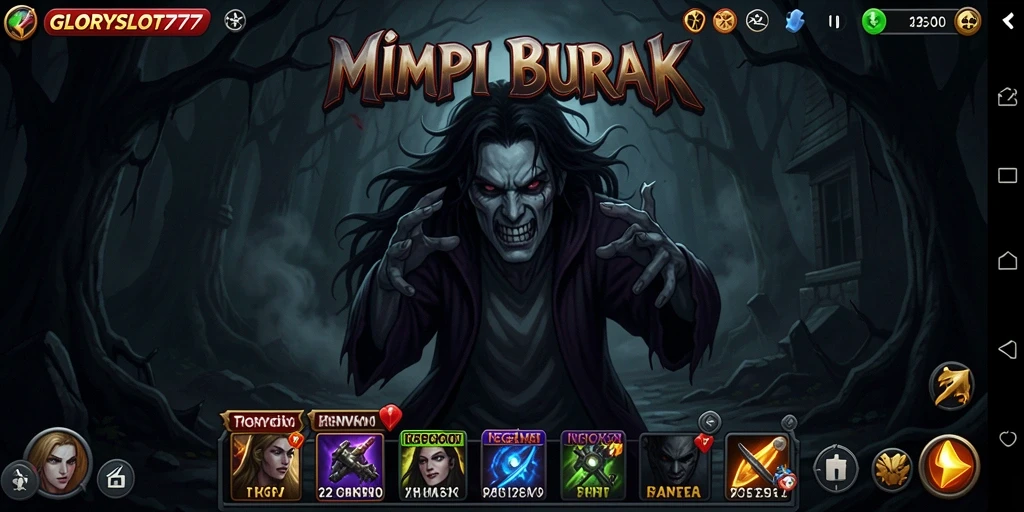 Screenshot gameplay GLORYSLOT777 yang menampilkan suasana horror yang mencekam.
