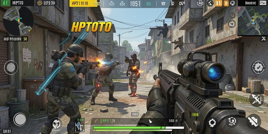 Tampilan mendebarkan dari gameplay HPTOTO dengan aksi tembak-menembak yang intens.