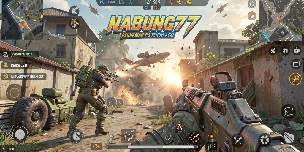 Tangkapan layar menunjukkan aksi mendebarkan dalam permainan FPS NABUNG77.