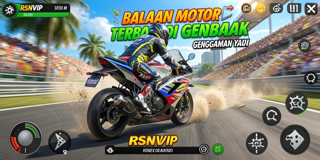 Tampilan gameplay seru dari RSNVIP dengan balapan motor yang mendebarkan.