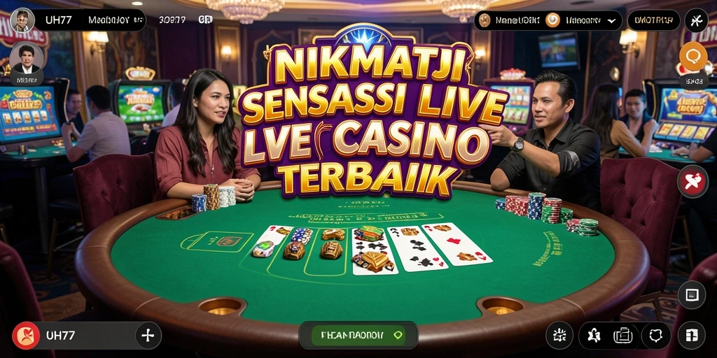 Screenshot UH77 menampilkan dealer profesional dan gameplay Live Casino menarik.