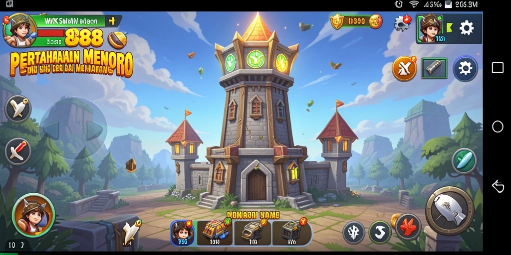 Tampilan gameplay WK888 dengan menara pertahanan yang beragam dan serangan musuh.